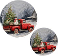 Boccsty Winter Red Truck Trivet Mat 2PCS Snowflake Christmas Tree Dog Cardinal Bird Round Woven Potholders Kitchen Table Countertop Protector Hot Pads Farmhouse Coasters Counter Mats for Cooking Baki