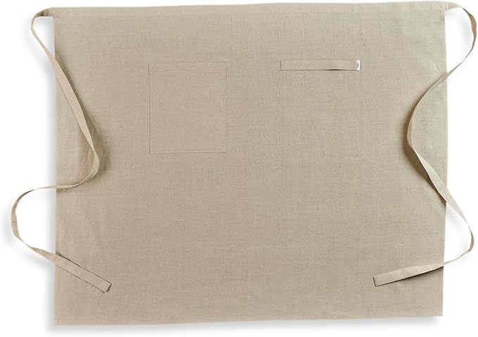 Solino Home Linen Bistro Server Apron - Extra long ties with Pockets - 100% Pure Linen Midi Half Apron for Men and Women