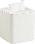 Cretkhp Square Tissue Box Cover with Magnetic Closure, Modern PU Leather Tissue Box Holder for Bathroom Vanity Countertop Night Stands Bedroom Office Desk, Stylish Cube Tissue Holder (Cream)