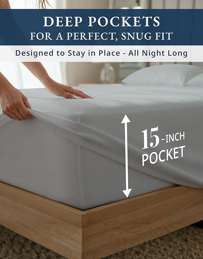 100% Egyptian Cotton Sheets King Size - 1000 Thread Count Naturally Cooling & Breathable Sateen King Size Sheets Set, Ultra-Soft & Durable Hotel Luxury Sheets with 15" Snug Fit Deep Pockets - Silver