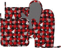 Red Gingham Plaid Christmas Tree Oven Mitts and Pot Holders Set, 4pcs Silicone Oven Glove for Kitchen Heat Resistant Oven Mitts and Potholders Non-Slip for Cooking