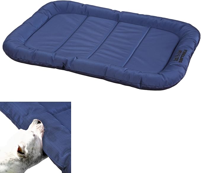 Warfort Durable Outdoor Dog Bed with Pillow Around Curling Sleep Fully Waterproof Indoor Cat Bed Crate Mat Stable Kennel Pad, for Pets (Blue, Medium(30x21in))
