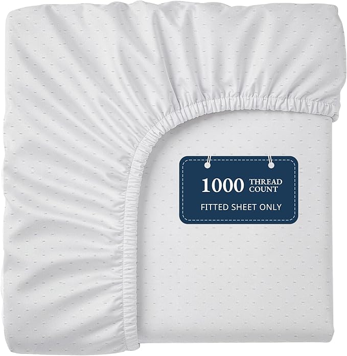Lane Linen 100% Egyptian Cotton Twin XL Size Fitted Sheet Only (39"x81" + 15") - Elegant Sateen Weave, Ultra Soft, Breathable, Highly Durable, Deep Pockets Upto 17" - Swiss Dot White