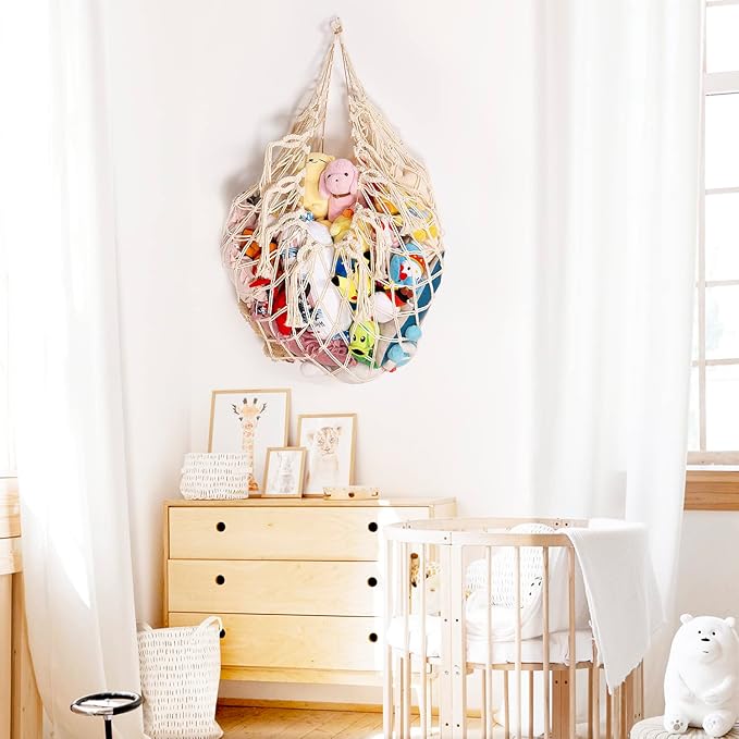YKBU Stuffed Animal Net or Hammock Wall Hanging Net for Stuffed Animal Storage Macrame Toy Display Plush Toy Holder Soft Toy Organizer for Nursery Baby Bedroom Playroom-Cream