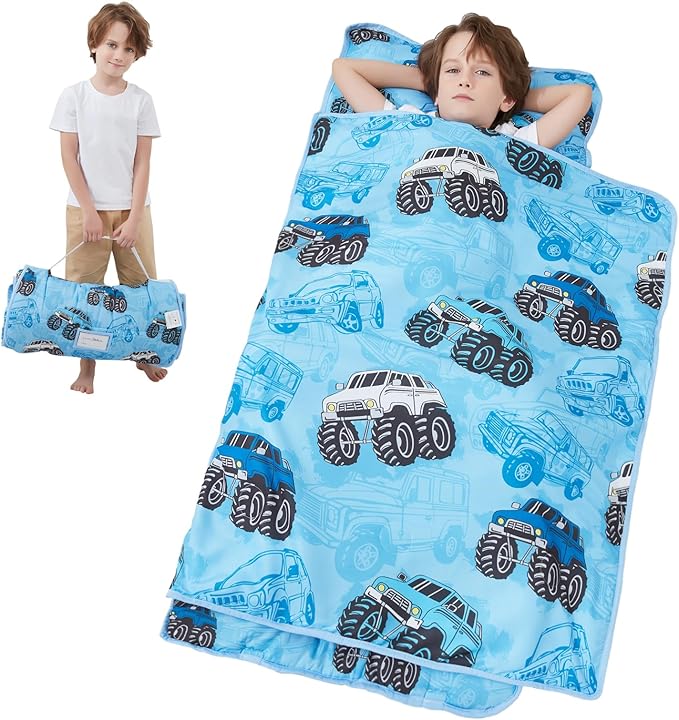 Toddler Nap Mat with Pillow and Blanket, Extra Large Rolled Napping Mats,Toddler Sleeping Bag for Daycare,Kids Sleeping Bags for Sleepover,Toddler Sleeping Bag Camping