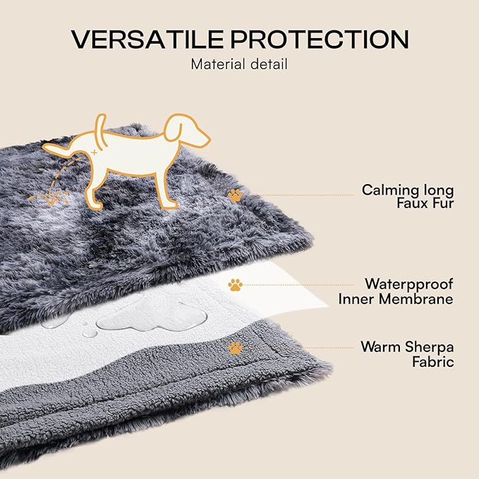 Luciphia Large Waterproof Dog Blanket Pet Washable Liquid Proof Furniture Protector Medium Shaggy Plush Calming Long Faux Fur Bed Cover for Couch Cat Blankets Kitten Doggy, Tie-dye Grey, 40" x 50"