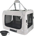 Petseek Extra Large Cat Carrier Soft Sided, Portable Small Dog Carrier for 2 Cats, 24"x16.5"x16" Car Travel Folding Comfortable Design with Bowl, Grey