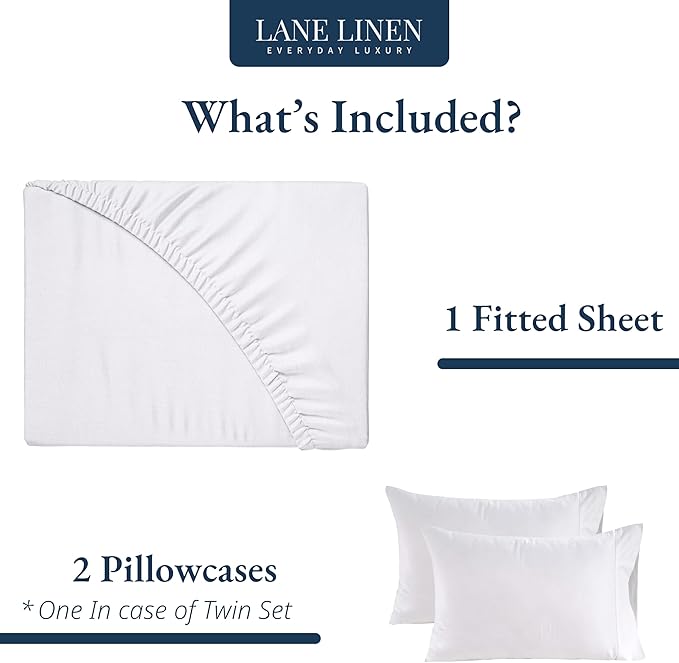 LANE LINEN Fitted Sheet King Size, 100% Organic Cotton, 3-Piece Set (1 Fitted Sheet,2 Pillowcases), Percale Weave, Ultra Soft, Breathable,Fits Mattress Upto 15" Deep - White (No Flat Sheet)