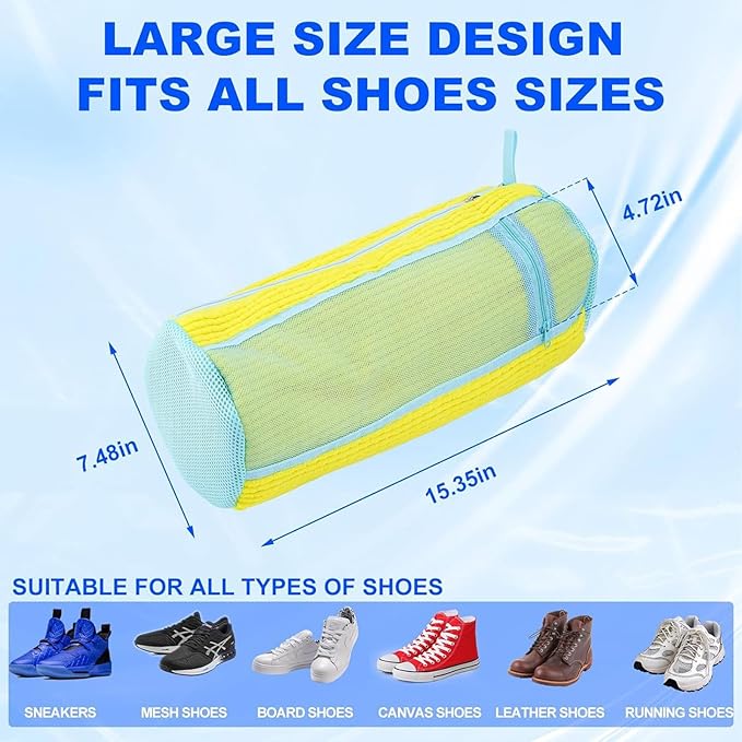 Meruya Shoe Washing Machine Bag - Set of 2 Shoe Washing Bags, Side Mesh for Insoles Sock, 360° Deep Clean Laundry Bag, Reusable Shoe Bag for Washing Machine, Shoe Cleaning Bag for Sneakers