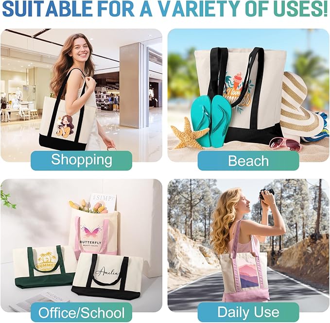 WACAR Custom Tote Bags with an External Pocket, Bulk Personalized Canvas Tote Bags, Reusable Grocery Bag for Beach, Daily Use