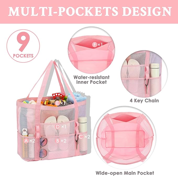 GYEUKHAM Mesh Beach Bag - Large Beach Tote Bag with Multiple Pockets for Family Beach Bag for Toys & Vacation Essentials