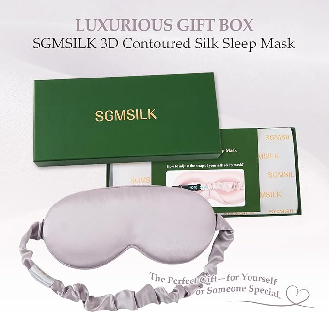 SGMSILK 100% Mulberry Silk Sleep Mask for Unisex, 22 Momme 3D Silk Contoured Eye Mask, Breathable Light Blocking Blindfold with Adjustable Strap, Blackout Eye Cover for Travel, Dusty Purple