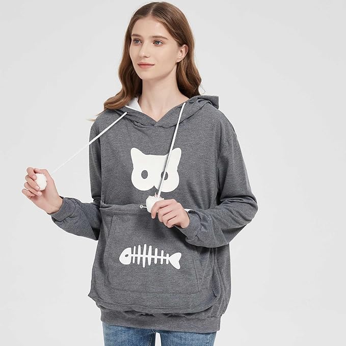 Gets Pet Cat Dog Pouch Hoodie Kitten Puppy Holder Carrier Pullover Long Sleeve Kangaroo Pocket Hoodie Unisex (Dark Grey,XL)