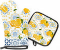 Oven Mitts and Pot Holders Set Ethnic Lemon - Heat Resistant Oven Gloves Potholder for BBQ Baking Grilling Cooking Kitchen Set of 2,Citrus Lemon Flower