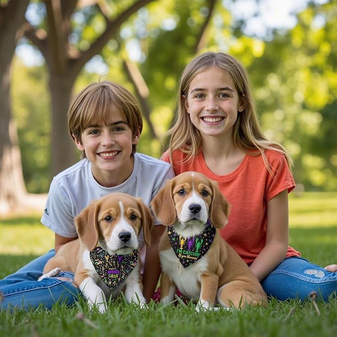 Mardi Gras Dog Bandana Reversible 2 Pack Small, Mardi Gras Pet Bandanas for Dogs Cute Purple Green Yellow Adjustable Triangle Holiday Scarves for Small Medium Boy Girl Dogs