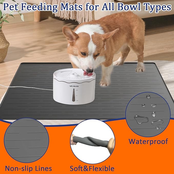 31.8"x23.8" Extra Large Pet Food Mat, Silicone Dog Mats for Food and Water, XL Nonslip Pet Feeding Mats for Floors,Dog Cat Bowl Mat with Raised Edges, Beige