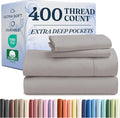 Extra Deep Pockets 400 Thread Count 100% Cotton 4 Piece Full Size Bedding Sheet Set - Breathable & Cooling - Hotel Luxury Bed Sheets Set - Soft, Wrinkle Free And Comfy Light Grey Bedding Sheets Set