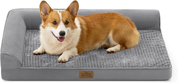 COZY KISS Orthopedic Dog Bed for Large Medium Size Dog, Dogs Crate Bed, L Shaped Foam Anti-Slip Bottom Pet Cat Sofa with Washable Removable Cover, Suitable for Pet Up to 75 lbs, 36x27x7.5 inch, Grey