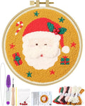 ERKOON Christmas Punch Needle Kit Adults Beginners, DIY Easy Christmas Embroidery Set for Starter Art Craft, Needling Punch Project with Patterns, Tools, Yarns, Hoop, Instruction (Santa Claus)
