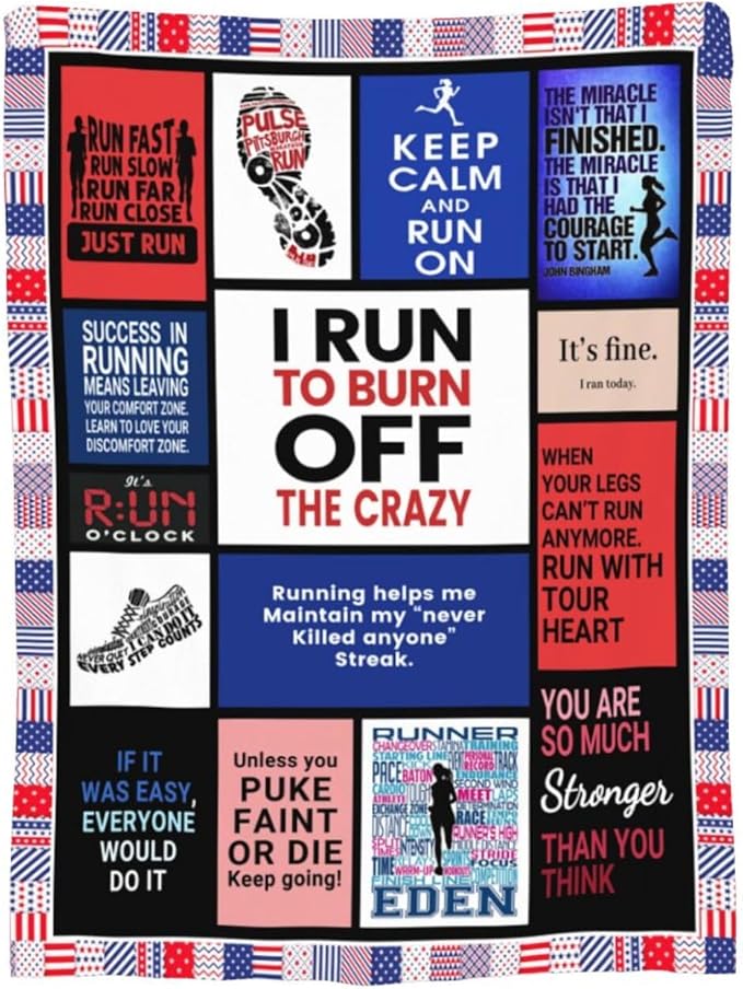 Running Blanket Runner Throw Blanket Runners Inspirational Bedding Track and Field Gifts Cozy Fleece Flannel Lightweight Stuff Plush for Men Women Boys Adults for Couch Sofa Bed Home Decor 50"x60"