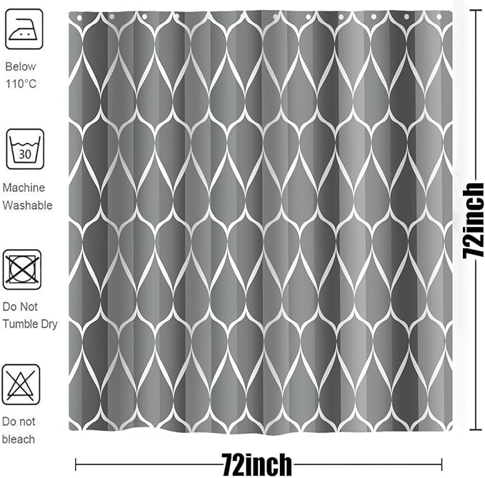 MCCKTIU Gray Modern Bathroom Shower Curtain - Waterproof Fabric, Machine Washable - 72 x 72 Inches
