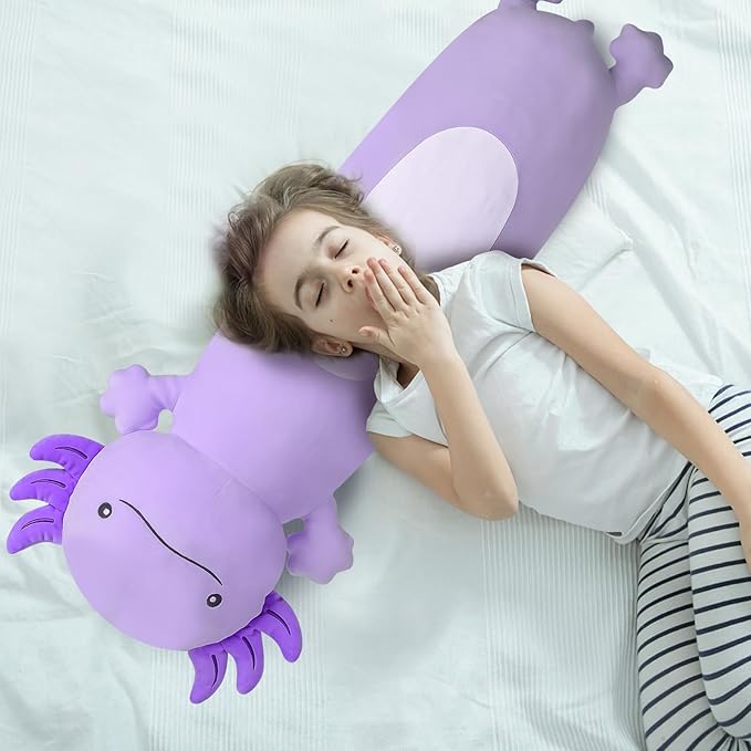 Dalmao 36 inch Cute Giant Purple Axolotl Plush Soft Body Pillow, Large Squishy Plushies Axolotl Stuffed Animals Toy, Gifts for Kids Boys Girls Birthday, Halloween, Christmas