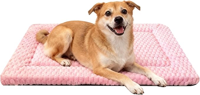 Fogkiss Dog Bed Mat, Reversible Dog Crate Pad - Washable Kennel Mat with Soft Support Foam, Flat Kennel Pad for Dogs & Cats, Double Pet Bed Perfect for Cage (Pink, 30" L x 20" W x 1.5" Th)