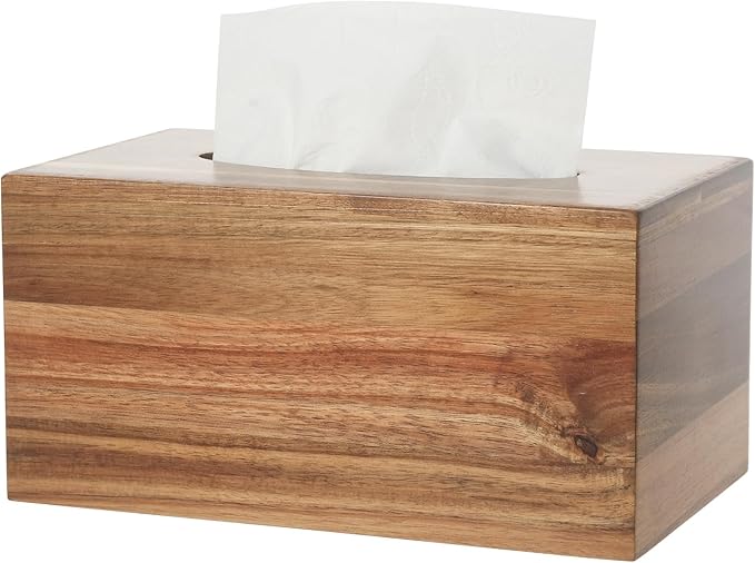Reviaras Wooden Tissue Box Cover, Tissue Box Holder with Slide-Out Bottom, (Acacia) (Acacia-Rectangle)