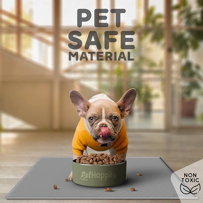 PetHappily Dog Food Mat - Raised Edges Dogs Mat for Food and Water Prevent Spill, Waterproof Cat Food Mats Protect Floors, Easy Clean Dog Bowl Mats for Food and Water, Silicone Pet Feeding Placemats