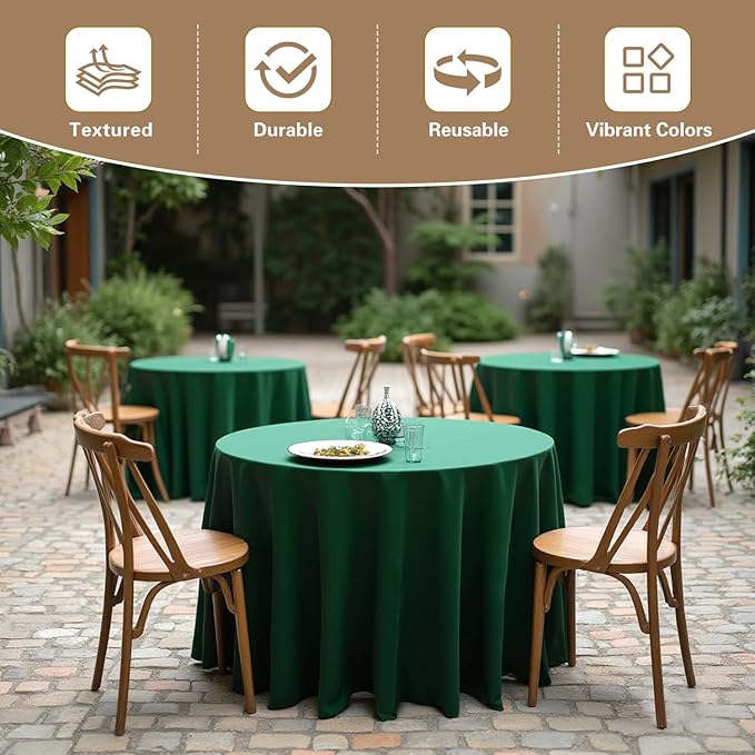 sancua Round Tablecloth 108 Inch Diameter, 6 Pack Hunter Green, Circle Polyester Fabric Table Cloth for Chiristmas Party Reception Banquet Birthday, Washable Formal Table Cover(Fit 42-96 Inch Tables)