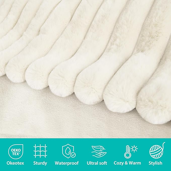 ZAKAPAWS Waterproof Dog Blanket for Bed, Luxury Plush Washable Large Dogs Blankets for Furniture Protection, Super Soft Calming Pet Blanket for Indoors (Cream, 60"x80")