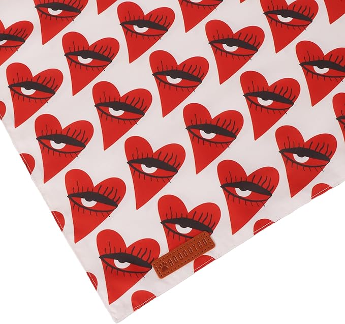 ADOGGYGO Valentines Dog Bandana 2 Pack, Heart Sunburst Eyelash Print Pet Scarf, Durable Fabric, Red Pink Valentine Bandanas for Medium Large Dogs (Large)