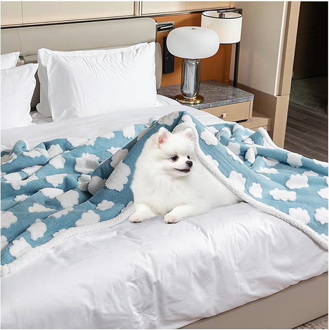 Maidewow Waterproof Pet Blanket,Dog Bed Covers Couch Sofa Stylish Jacquard Pets Throw Blankets for Puppy Cats Washable Reversible Furniture Protection Covers (Blue Cloud,XL)