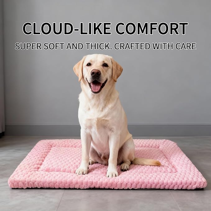 Fogkiss Dog Bed Mat, Reversible Dog Crate Pad - Washable Kennel Mat with Soft Support Foam, Flat Kennel Pad for Dogs & Cats, Double Pet Bed Perfect for Cage (Pink, 35" L x 23" W x 0.8" Th)
