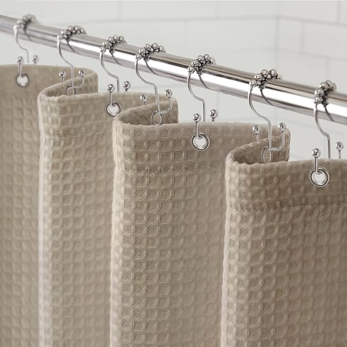 Awellife Waffle Hotel Textured Beige Shower Curtains for Bathroom 230 GSM Heavy Duty Fabric Liner, 72" W X 96" L Inch