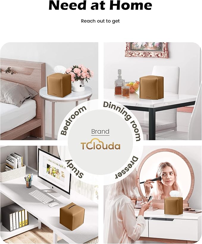 Tclouda Tissue Box Cover for PU Leather, Modern Simple Solid Color Holder Square Tissue Bag, Ideal for Bathrooms,Office,Car,Nightstand,Outdoor Tent,Dining Table,5"X5"X5", Single Bronze