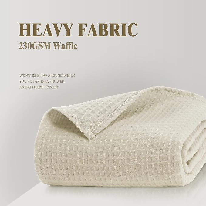 Awellife Waffle Hotel Textured Cream Shower Curtains for Bathroom 230 GSM Heavy Duty Fabric Liner, 72" W X 96" L Inch