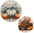Autumn Pumpkins Trivet Mat 2PCS Fall Leaves Truck Round Woven Potholders Kitchen Table Countertop Protector Hot Pads Farmho