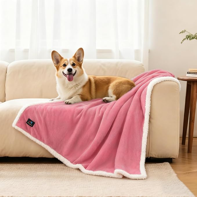 Luciphia Waterproof Bed Blanket Washable,Soft Sherpa Fleece Puppy Reversible Throw Blankets for Small Medium Dog Cat,Furniture Cover Protector Couch from Liquid Pee and Pet Fur,Pink White,57" x 40"