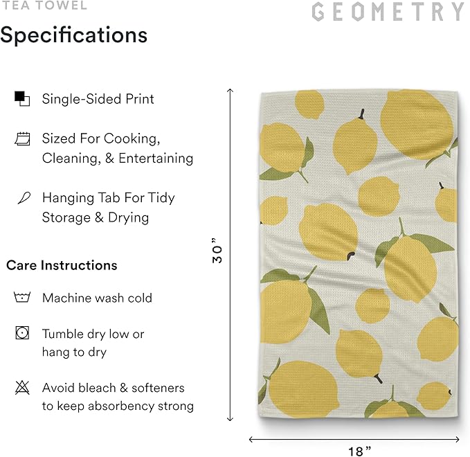 GEOMETRY Kitchen Tea Towels - Quick Dry Microfiber Dish Towels for Kitchen Sunny Lemons, 18" x 30" 1 Pack