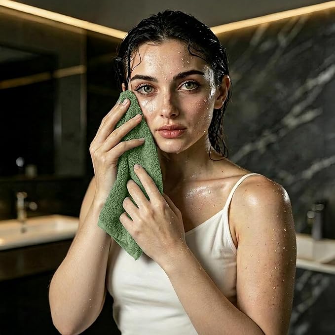 RIVERSIDE 24 Pack Washcloths Set - 100% Cotton [12x12 Inches] - 500 GSM, Soft, Quick-Dry & Highly Absorbent Face Towels - Perfect for Bathroom, Gym, Hotel, Spa & Travel - Sage Green