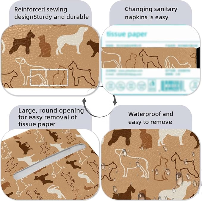 2 Pack Dogs Animals Tissue Box Cover Leather Facial Tissue Dispenser Box Holder for Dresser Bathroom Decorative
