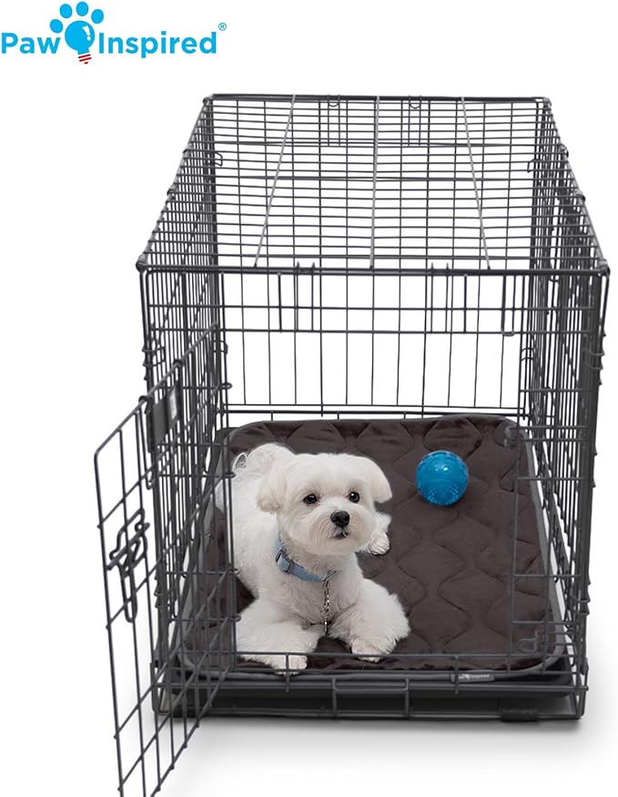 Paw Inspired Washable Padded Crate Mats for Dogs | 29” x 18” Pad, Fits 30-inch Kennels | Leakproof, Waterproof Bottom, Plush Pet Beds (Dark Brown)