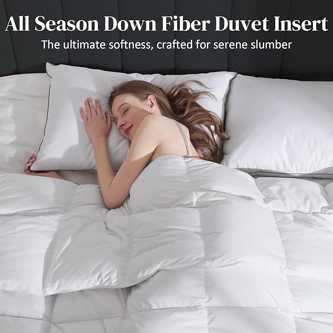 Dreamhood Down Feather Fiber Comforter Oversized King Fluffy Breathable White Duvet Insert Ultra Soft All Season Luxury Bedding Comforter with Corner & Center Loops (116"x98")