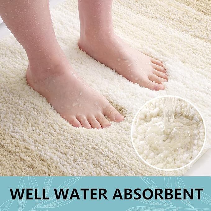 Arotive Microfiber Bathroom Rugs, Shaggy Soft and Absorbent Bath Rug, Non-Slip, Thick Plush Machine Washable Dry Bath Mats for Bathroom, Tub and Shower, 47x17, Light Beige, Rectangular