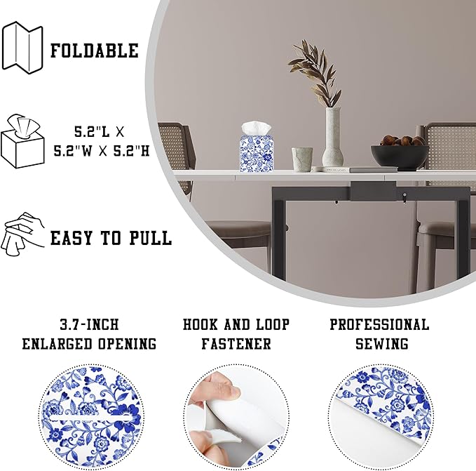 OHEGBXE Tissue Box Holder Watercolor Blue Flowers Square Leather Tissue Box Cover Modern Cube Facial Paper Cover Case for Bathroom Vanity Countertop Night Stands Tabletop