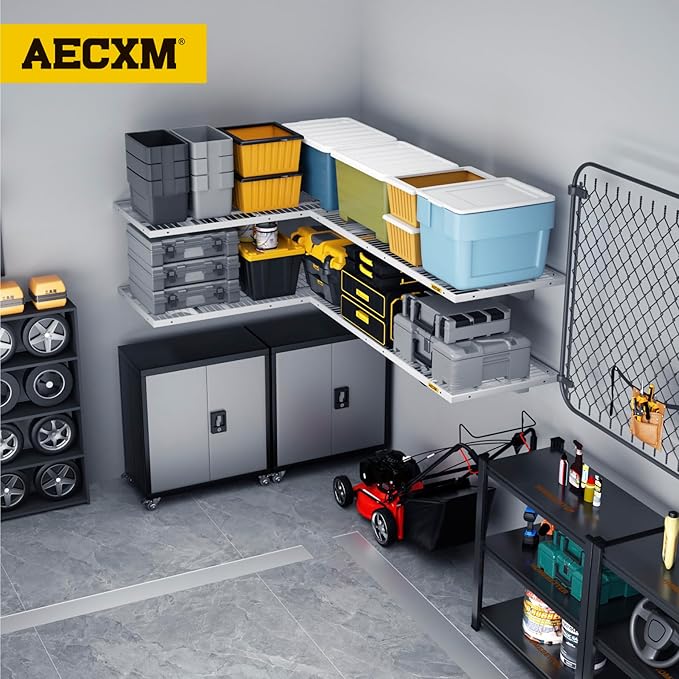 Aecxm 2-Pack 1.64x4ft Adjustable Garage Wall Shelving 560lbs Load Capacity Heavy Duty Wall Mounted Storage Shelf Metal Floating Shelves for Garage(White)