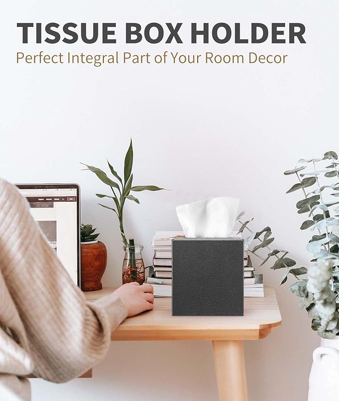 Livelab Metal Tissue Box Cover, Square Tissue Box Holder Modern Decor Facial Napkin Holder Tissue Box Dispenser for Bathroom Vanity Countertop, Living Room, Bedroom, Office | Dark Pebble Grain