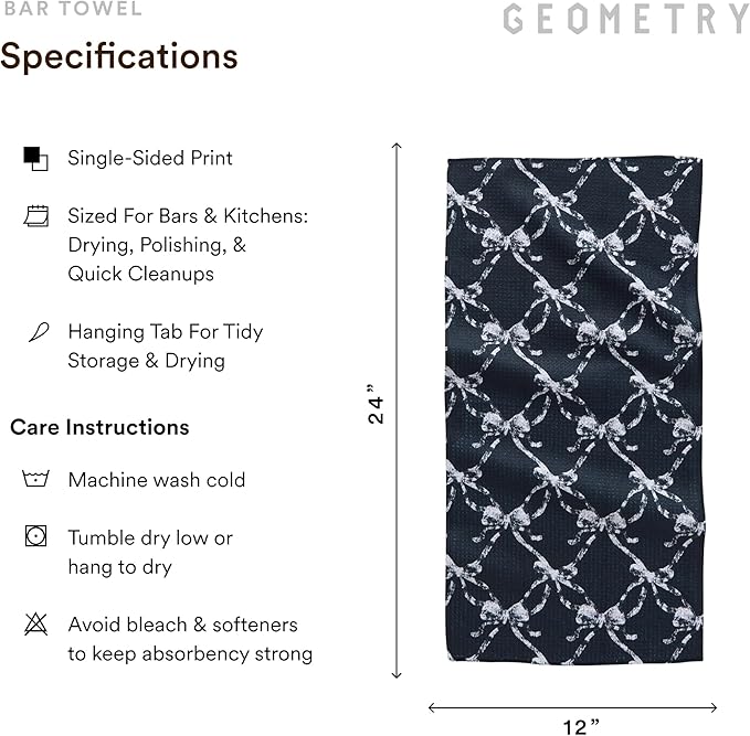 GEOMETRY Bar Towels for Kitchen - Premium Towels for Cleaning Dishes & Glassware - Absorbent & Fast Drying Kitchen Towels - Lolita, 12" x 14" - 1-Piece