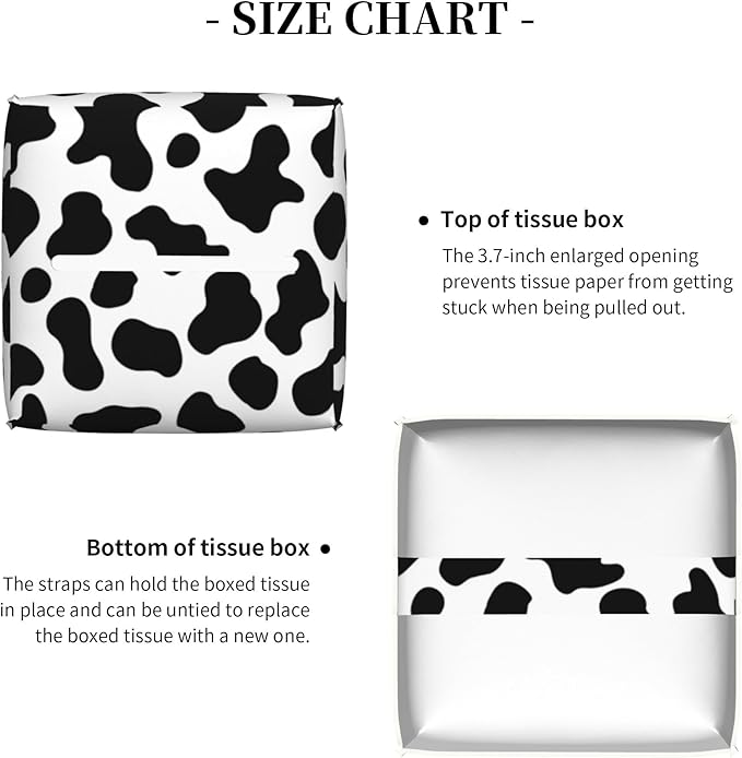 POIUBLE Cow Print Tissue Box Cover Leather Tissue Box Holder Square Facial Paper Organizer Dispenser for Bathroom Kitchen Bedroom Vanity Countertop Night Stands